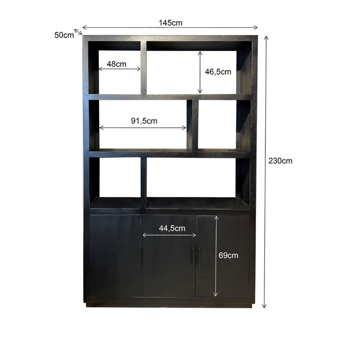 Opbergkast Kast Jaxx Mangohout Zwart 145x50x230 cm-Opbergkasten-Livingfurn