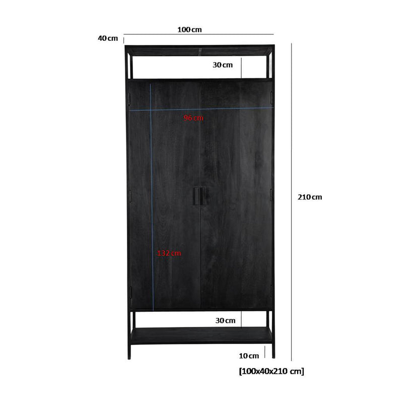 Opbergkast Kast Kala Mangohout Zwart 100x40x210 cm-Opbergkasten-Livingfurn