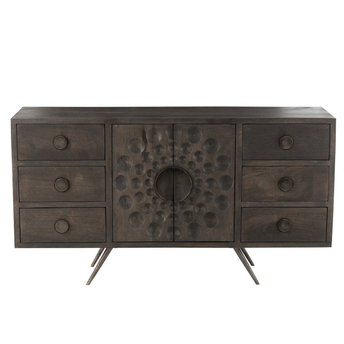 Opbergkast Kast Laag Etnisch Ijzer, MDF, Mango Hout Bruin-Opbergkasten-J-Line