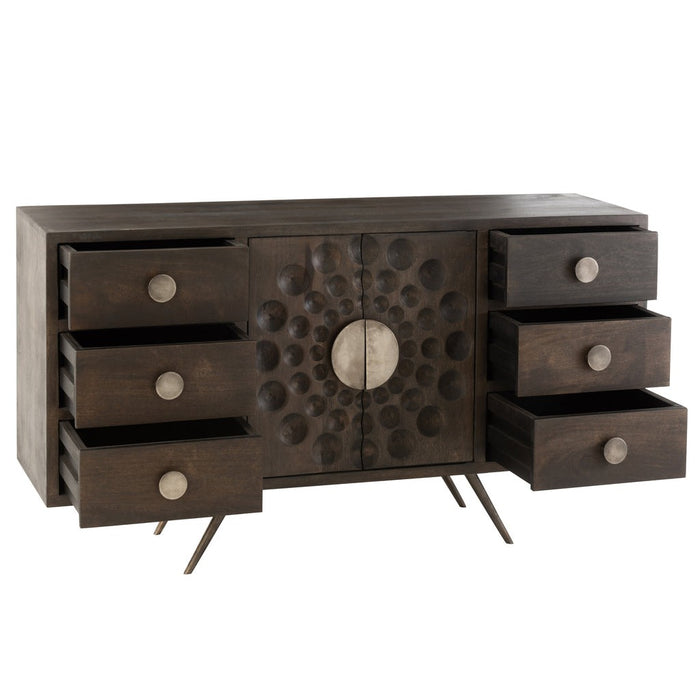 Opbergkast Kast Laag Etnisch ijzer, MDF, Mango Hout Bruin-Opbergkasten-J-Line