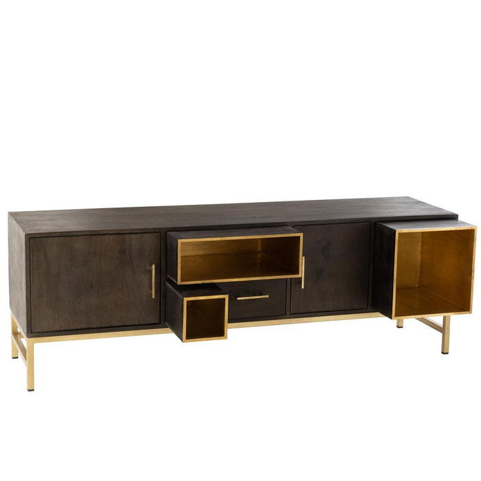 Opbergkast Kast Laag Janis Brass, ijzer, MDF Bruin 180x46x62 cm-Opbergkasten-J-Line