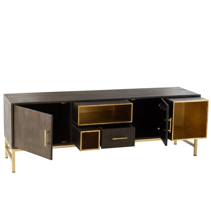Opbergkast Kast Laag Janis Brass, ijzer, MDF Bruin 180x46x62 cm-Opbergkasten-J-Line