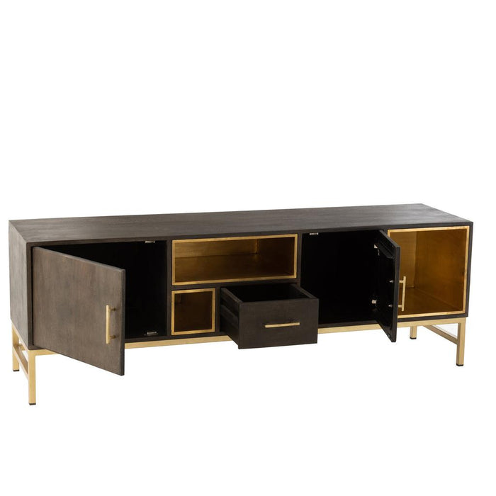 Opbergkast Kast Laag Janis Brass, ijzer, MDF Bruin 180x46x62 cm-Opbergkasten-J-Line