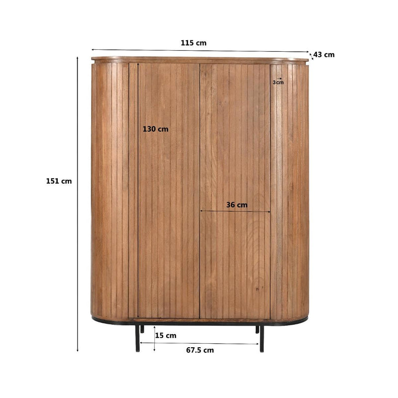 Opbergkast Kast Noor Mangohout Naturel hout 115x43x151 cm-Opbergkasten-Livingfurn