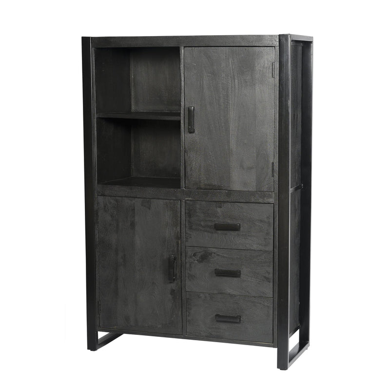 Opbergkast Kast Norris Mangohout Zwart 100x43x150 cm-Opbergkasten-Livingfurn