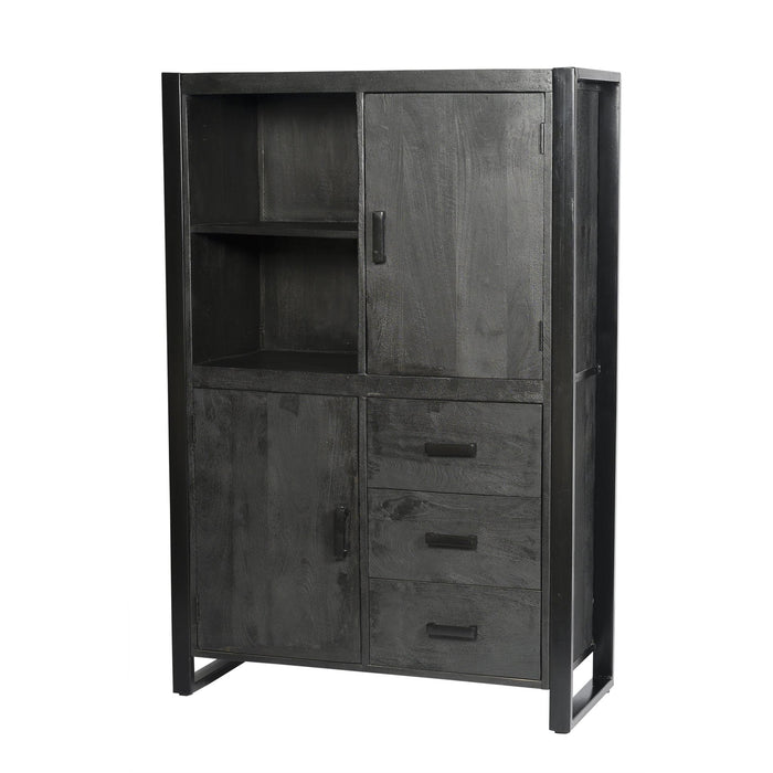 Opbergkast Kast Norris Mangohout Zwart 100x43x150 cm-Opbergkasten-Livingfurn