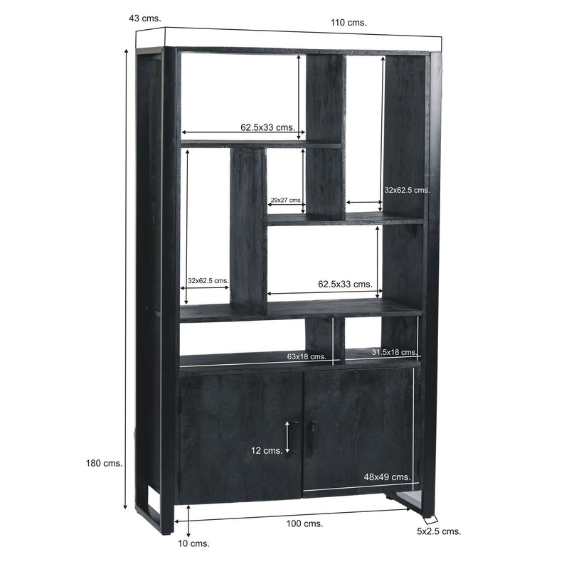 Opbergkast Kast Norris Mangohout Zwart 110x43x180 cm-Opbergkasten-Livingfurn