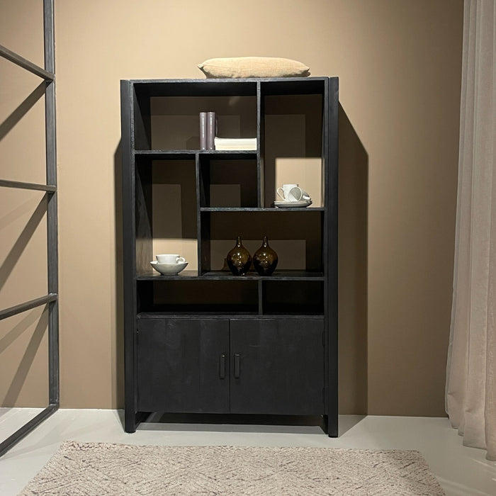 Opbergkast Kast Norris Mangohout Zwart 110x43x180 cm-Opbergkasten-Livingfurn