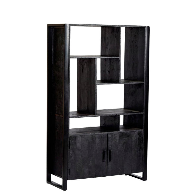 Opbergkast Kast Norris Mangohout Zwart 110x43x180 cm-Opbergkasten-Livingfurn