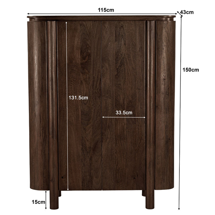 Opbergkast Kast Salano Mangohout Bruin 115x43x150 cm-Opbergkasten-Livingfurn