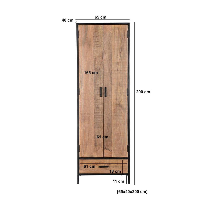 Opbergkast Kast Sturdy Mangohout Naturel hout 65x40x200 cm-Opbergkasten-Livingfurn
