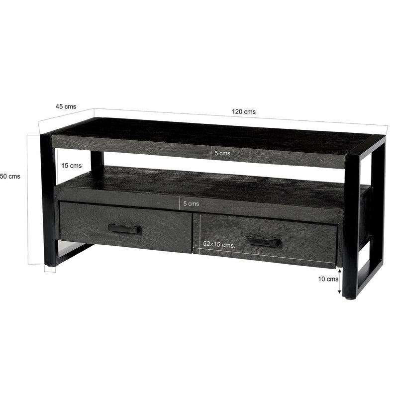 Opbergkast Norris Mangohout Zwart 120x45x50 cm-TV-meubels-Livingfurn