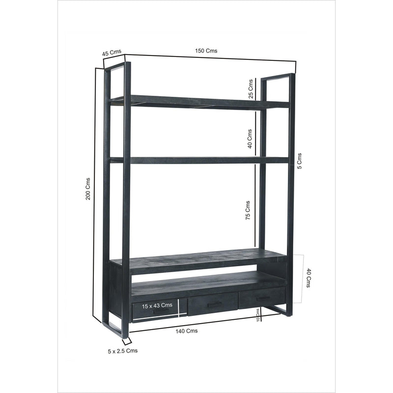 Opbergkast Norris Mangohout Zwart 150x45x200 cm-TV-meubels-Livingfurn