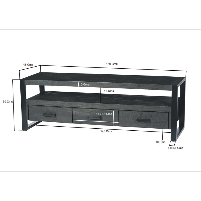Opbergkast Norris Mangohout Zwart 150x45x50 cm-TV-meubels-Livingfurn