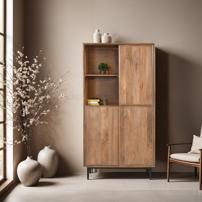 Opbergkast Ravenstein Mangohout Naturel hout 40x170x90 cm-Opbergkasten-Livingfurn