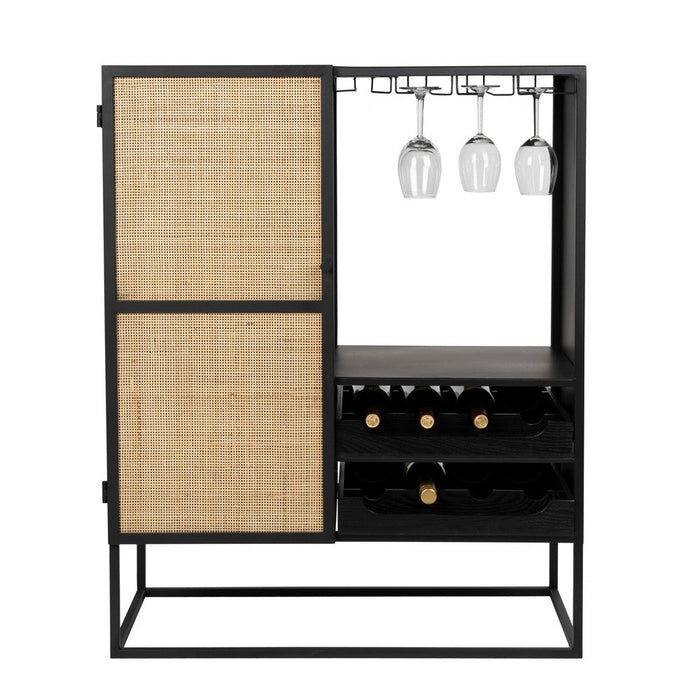 Opbergkast Wijnkast Guuji Low MDF Zwart 80x38 cm-Opbergkasten-Creating Home