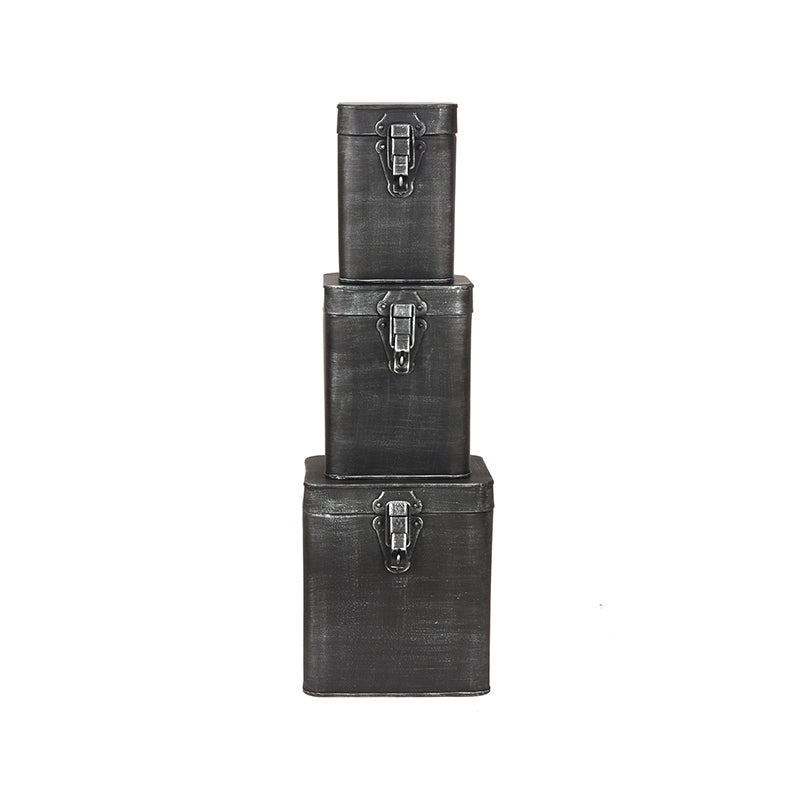 Opbergkist Antiek Zwart Metaal XL 18x19x21 cm-Opbergdozen en manden-LABEL51