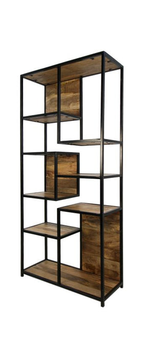 Open Vakkenkast Levels-78x35x178-Naturel/Zwart-Mango/Metaal-Vakkenkasten-HSM Collection