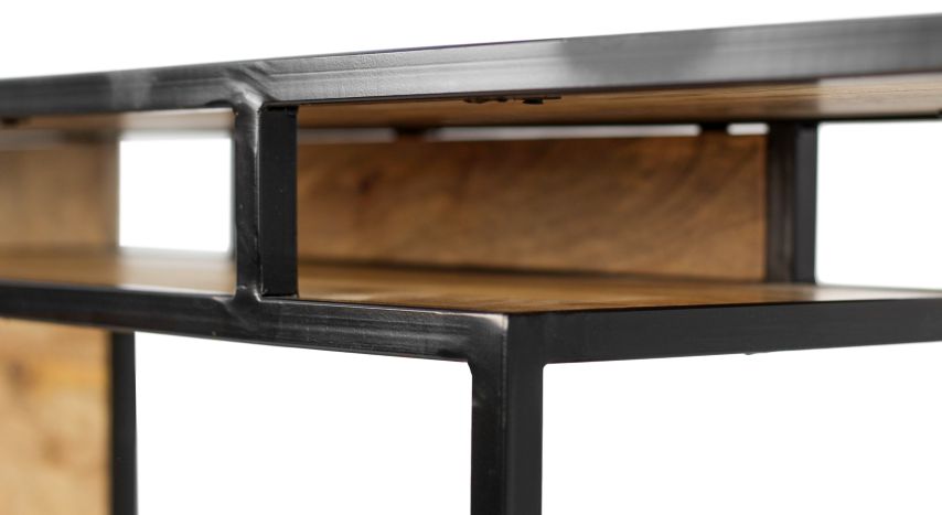 Open vakkenkast Levels - 150x35x90 - Naturel/zwart - Mangohout/ijzer-Vakkenkasten-HSM Collection