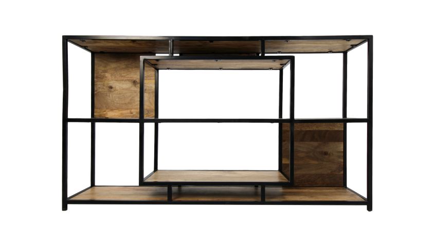 Open vakkenkast Levels - 150x35x90 - Naturel/zwart - Mangohout/ijzer-Vakkenkasten-HSM Collection