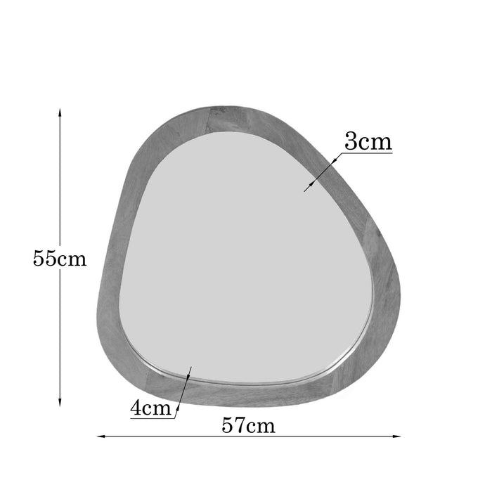 Organische spiegel Lou Zand Mangohout 55 cm, maattekening met afmetingen