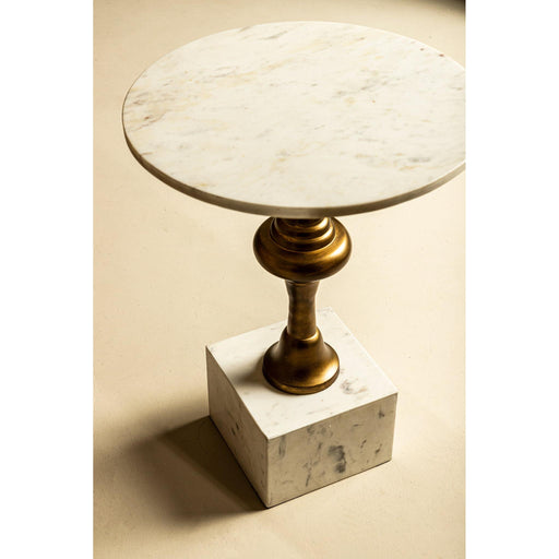 PTMD Alano Wit Marmer Bijzettafel w Aluminium Goud Tafel Poot-Bijzettafels-PTMD