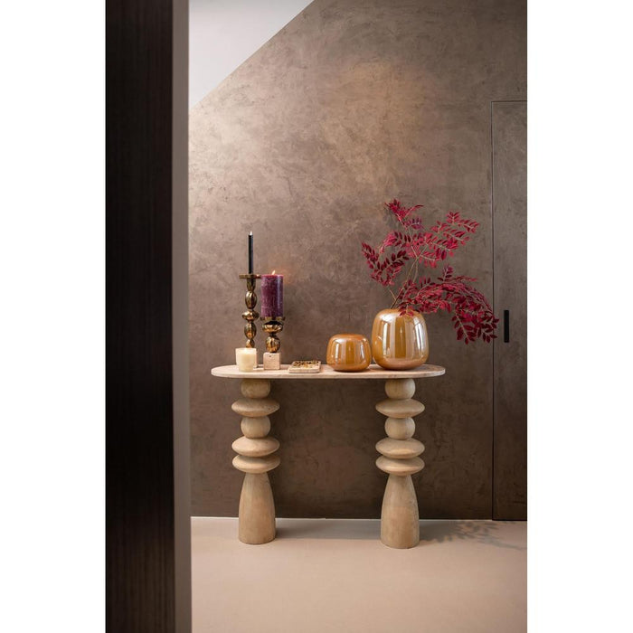 PTMD Callain Natuurlijk Mango Hout Bijzettafel Marmer Ovaal-Bijzettafels-PTMD