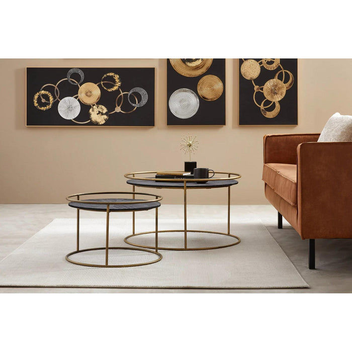 PTMD Carry Zwart Hout Coffeetable Rond Goud Frame sv2-Salontafels-PTMD