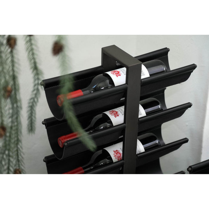 PTMD Davitt Zwart Steel Winerack pu Leer Holders l-Wijnrekken-PTMD