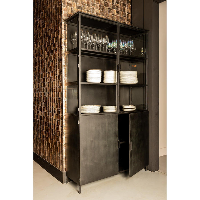 PTMD Elina Glas Kast Zwart Ijzer Frame 2 Doors-Kasten-PTMD
