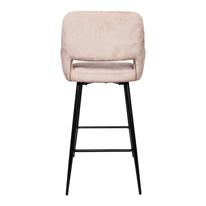 PTMD Fallon Fluweel Khaki Bar Kruk Zwart Metaal Poot kd-Barkrukken-PTMD