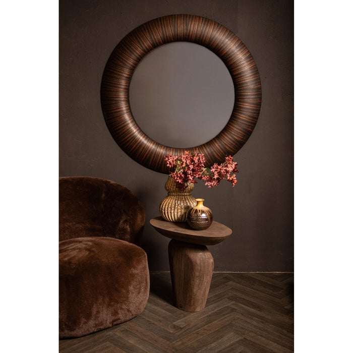 PTMD Gezzy Bruin Houten Fineer Spiegel Thick Frame Rond-Spiegels-PTMD