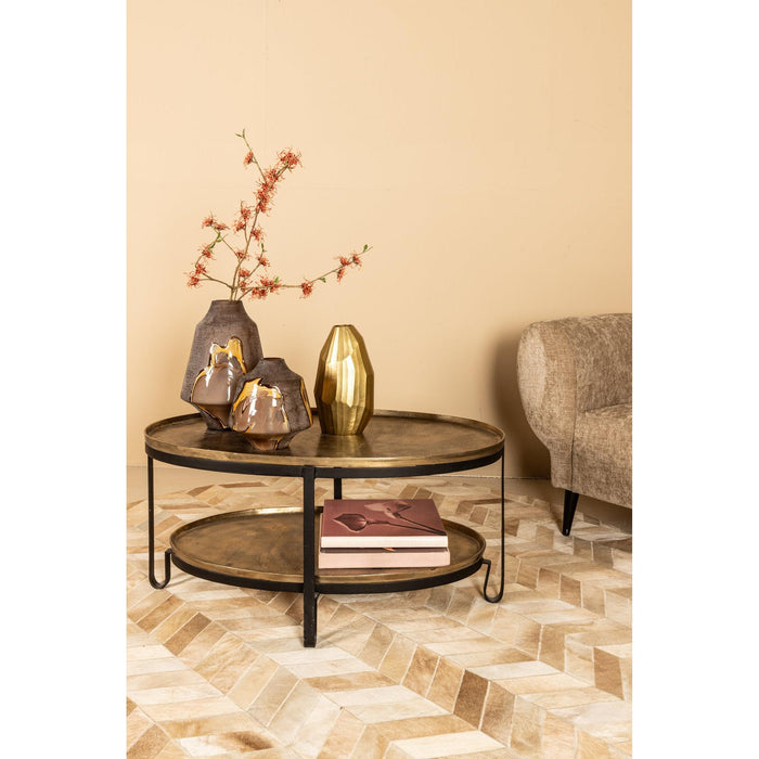 PTMD Kae Goud Ovaal Aluminium Zwart Ijzer Salontafel 2 Laags-Salontafels-PTMD