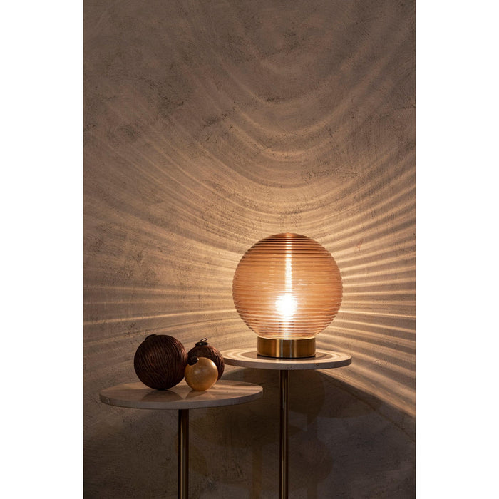 PTMD Korrin Bruin Embossed Rib Glas Tafel Lamp Ball s-Tafellampen-PTMD