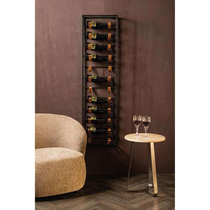 PTMD Kyrann Zwart Rechthoekig Ijzer Wine Rack Met Leer-Wijnrekken-PTMD