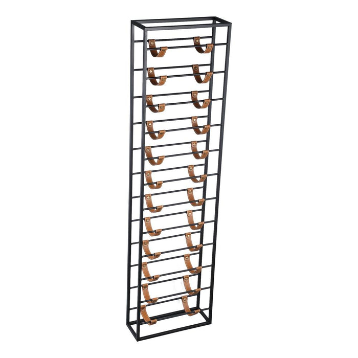 PTMD Kyrann Zwart Rechthoekig Ijzer Wine Rack Met Leer-Wijnrekken-PTMD