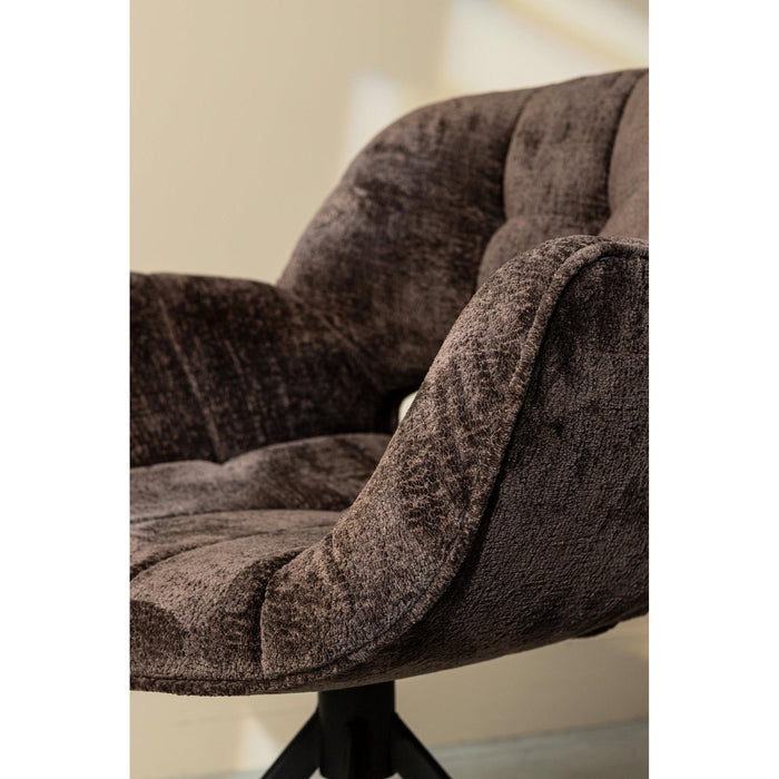 PTMD Link Eetkamerstoel Dark Bruin Stof Met Metaal Poots-Eetkamerstoelen-PTMD