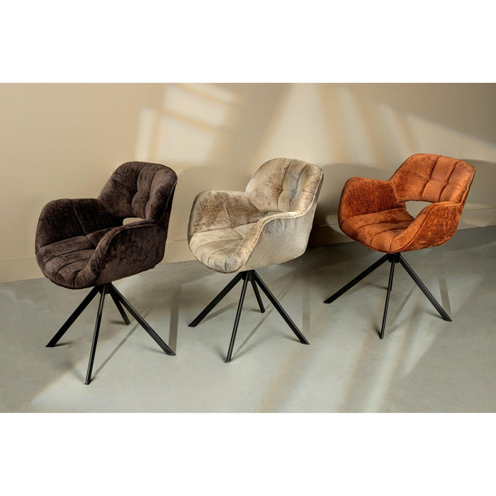 PTMD Link Eetkamerstoel Dark Bruin Stof Met Metaal Poots-Eetkamerstoelen-PTMD