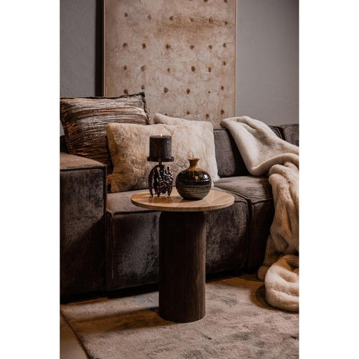 PTMD Liora Bruin Mango Hout Bijzettafel Marmer Top Rnd-Bijzettafels-PTMD