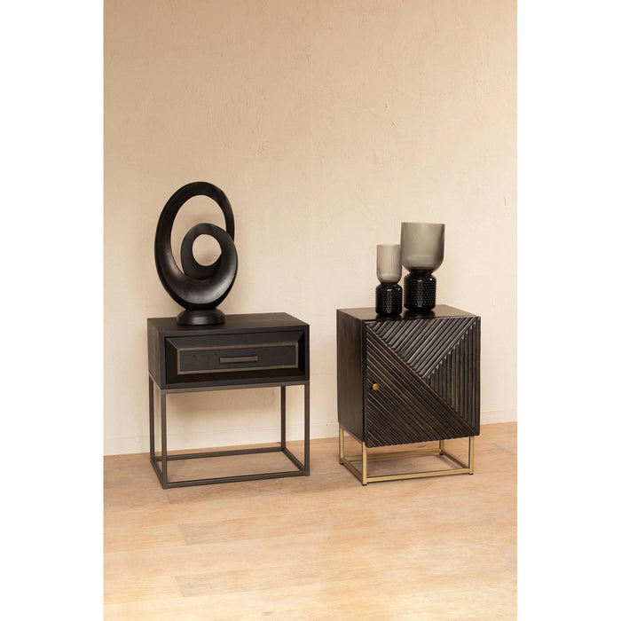 PTMD Lixly Zwart Hout Ijzer Frame Bedside Kast-Kasten-PTMD