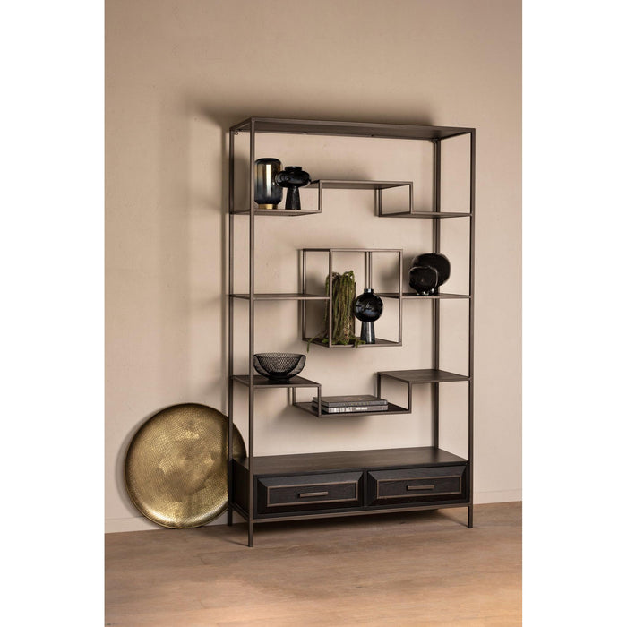 PTMD Lixly Zwart Hout Ijzer Frame Open Kast-Vakkenkasten-PTMD