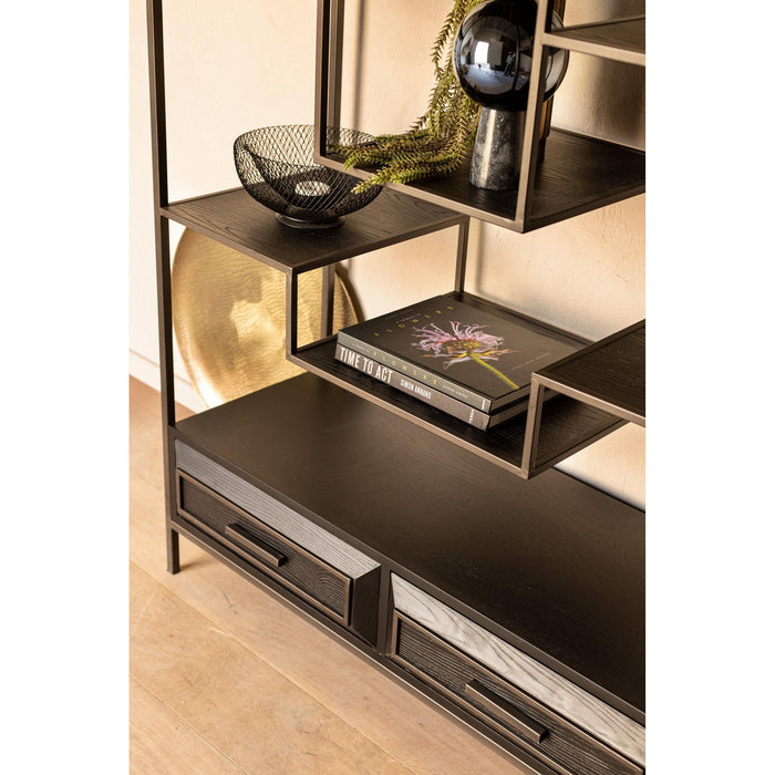 PTMD Lixly Zwart Hout Ijzer Frame Open Kast-Vakkenkasten-PTMD