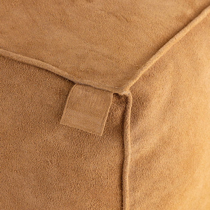 PTMD Marieke Camel Suede Leer Pouf Rechthoekig-Poefs-PTMD