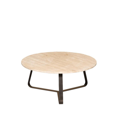 PTMD Micka Zwart Travertine Coffeetable Rond Medium-Salontafels-PTMD