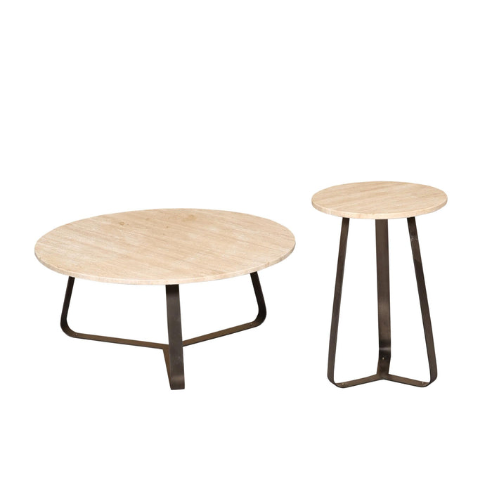 PTMD Micka Zwart Travertine Coffeetable Rond Small-Salontafels-PTMD