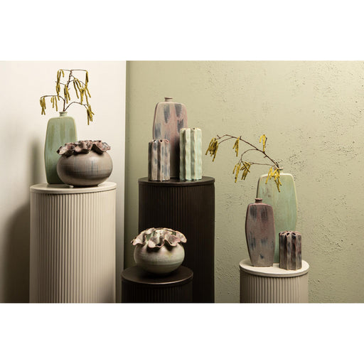 PTMD Midda Dark Grijs Steel Ribbed Pedestal Set of 2-Zuilen-PTMD