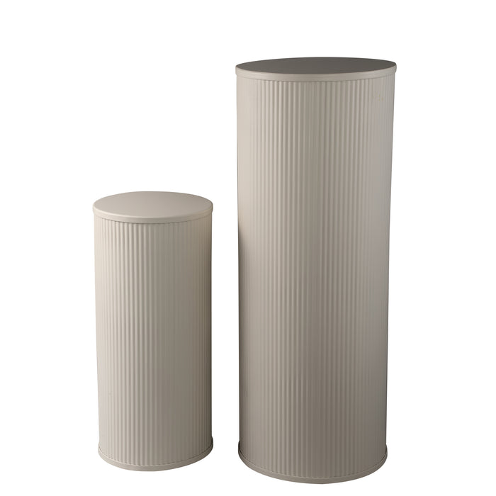 PTMD Midda Wit Steel Ribbed Pedestal Set of 2-Zuilen-PTMD