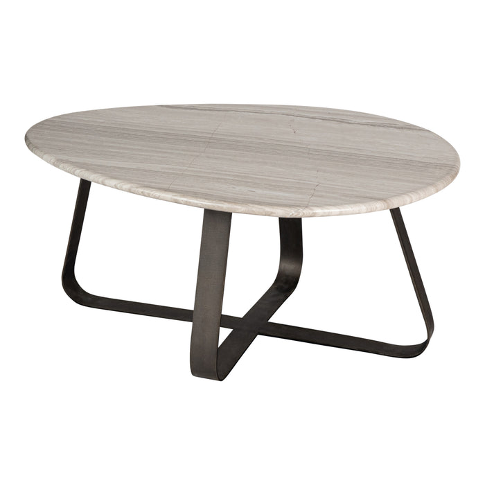 PTMD Muka Coffeetable Laag Dark Grijs Base Wit Marmer-Salontafels-PTMD