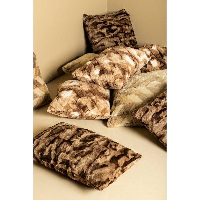 PTMD PTMD Geraldine Bruin Imitatiebont Sierkussen Vierkant – Luxe Woondecoratie-Kussens-PTMD