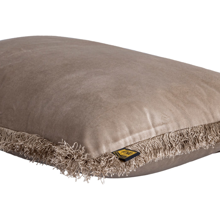 PTMD PTMD Nous Beige Velvet Sierkussen Rechthoek Met Franjes – Luxe Woondecoratie-Kussens-PTMD